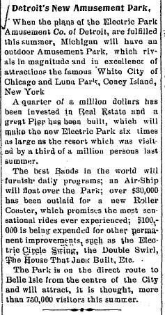 Electric Park - 17 May 1906 Article Saline Observer